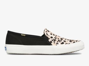 Keds Double Decker Leopard Canvas Svarta | 6207JPDRT