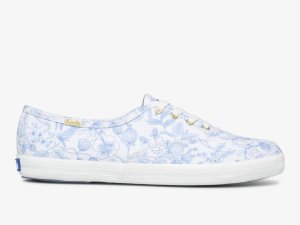 Keds Rifle Paper Co Champion Aviary Vita Blå | 9153UOSLC