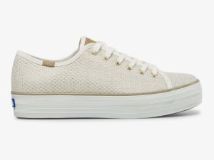 Keds Triple Kick Metallic Woven Grädde Guld | 8291SDXNF