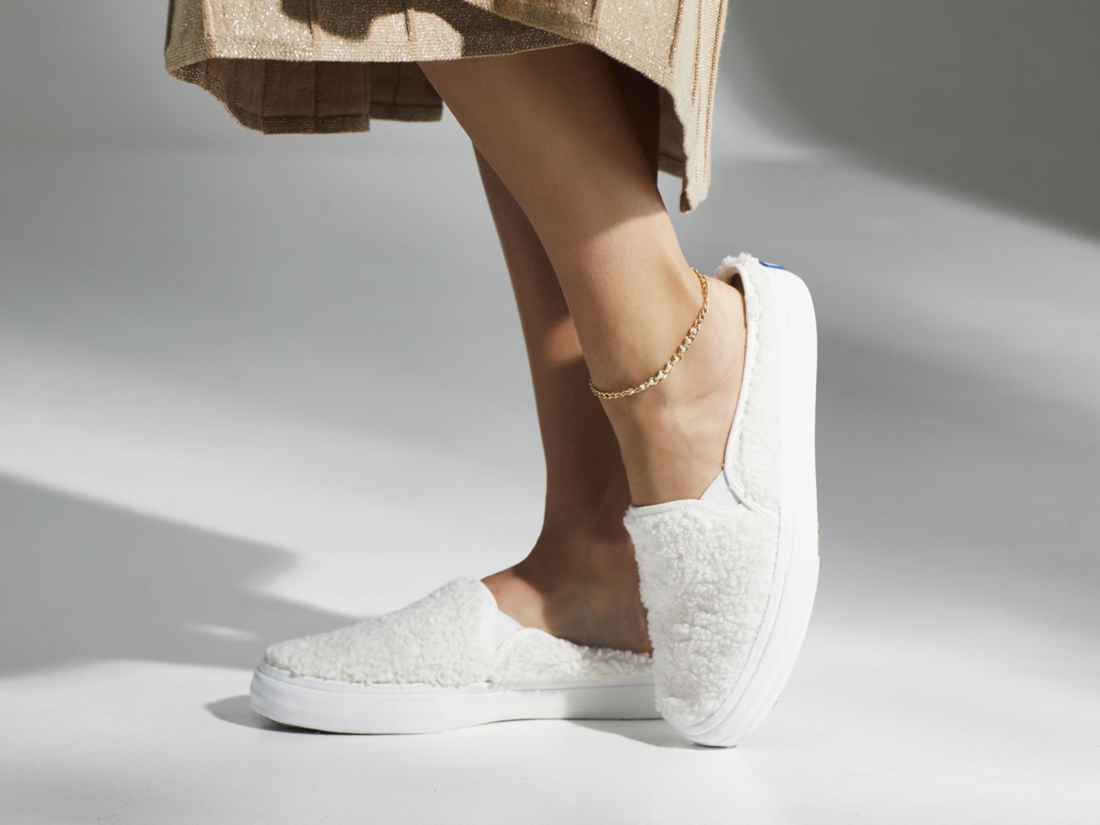 Keds Double Decker Mule Faux Shearling Grädde | 0629TPLWC