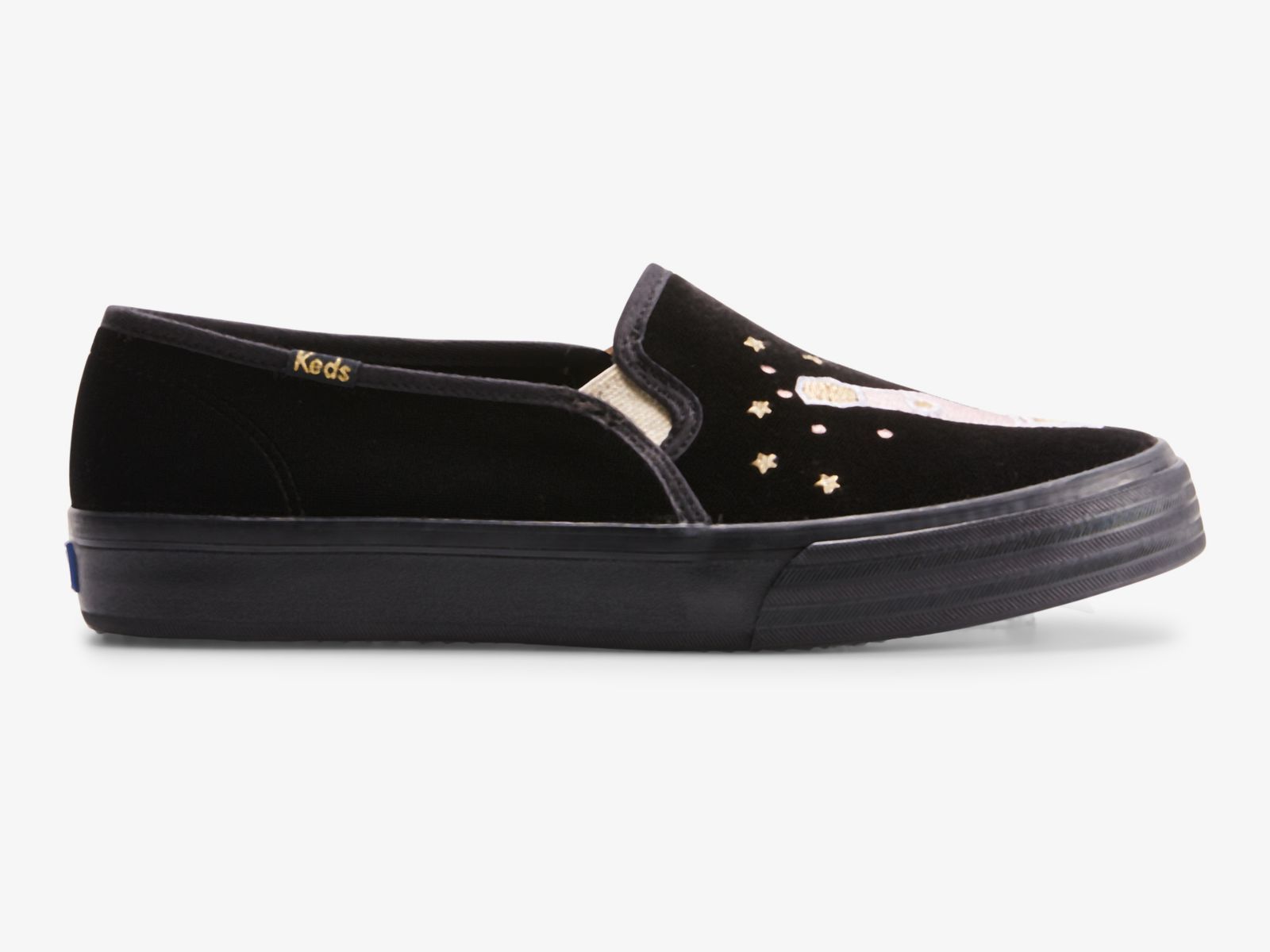 Keds Double Decker Velvet Cheers Svarta | 4286SKPGO