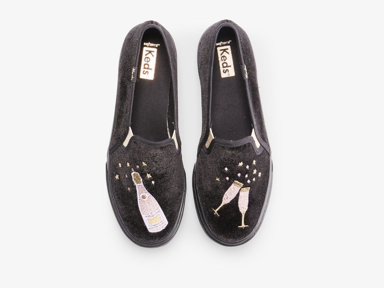 Keds Double Decker Velvet Cheers Svarta | 4286SKPGO