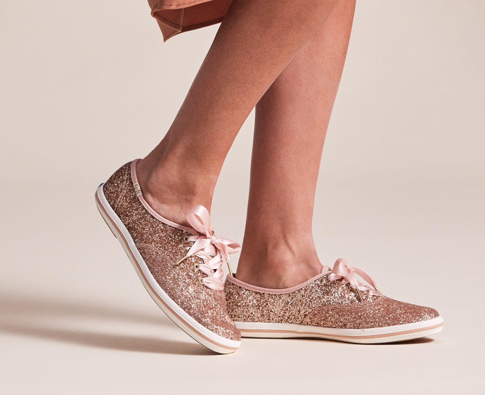 Keds Kate Spade New York Champion Glitter Rosa Guld | 0412ATZSJ