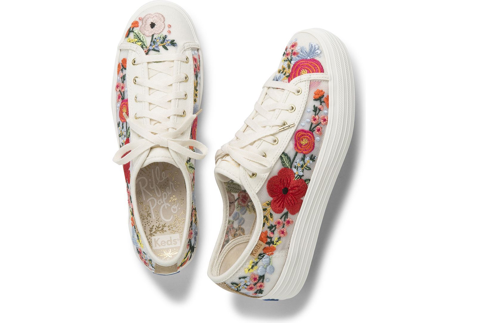 Keds Rifle Paper Co Triple Kick Embroidered Mesh Vita Olika Färger | 5894VFMEC