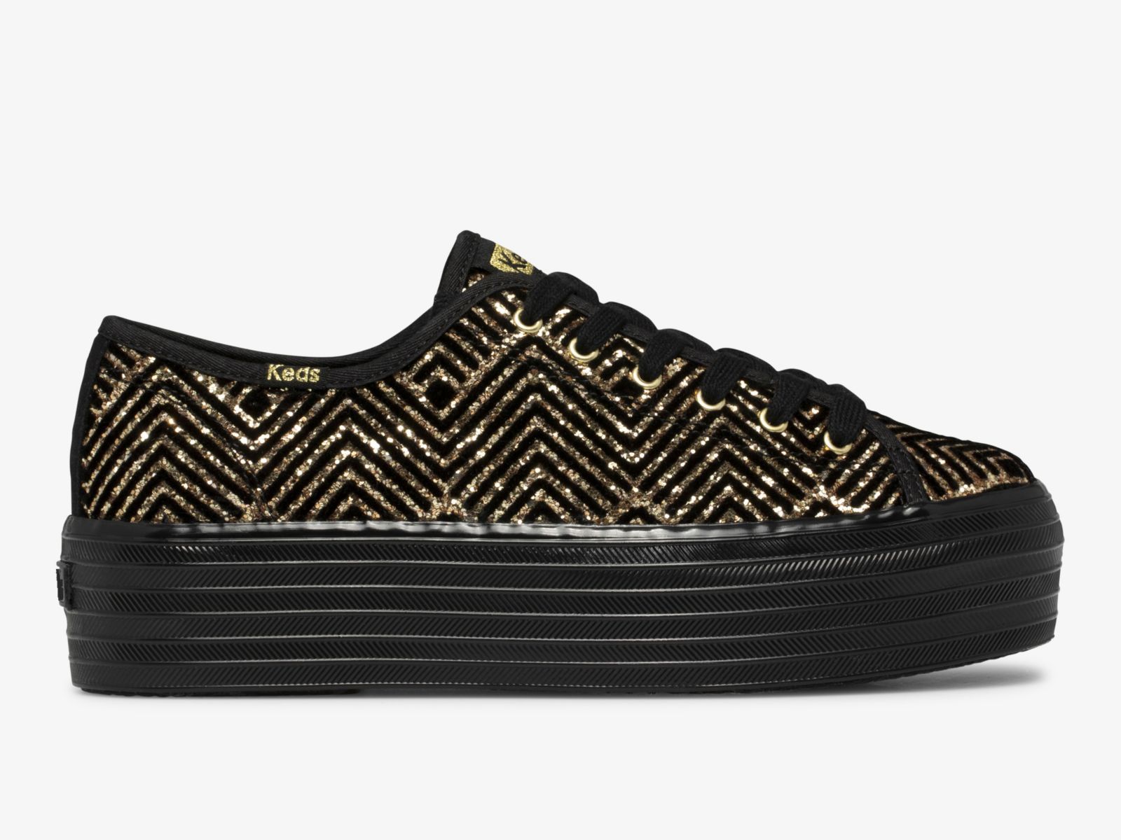 Keds Triple Up Dazzle Svarta Guld | 4027RVFOW