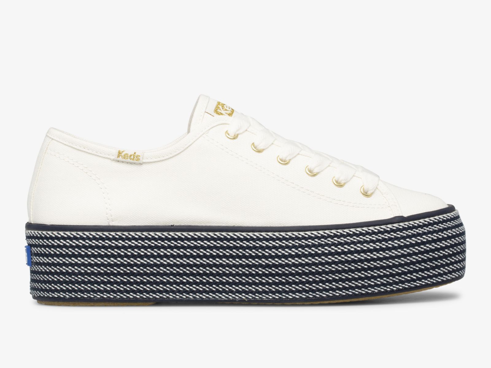 Keds Triple Up Webbing Canvas Vita Marinblå | 8475BTLVN